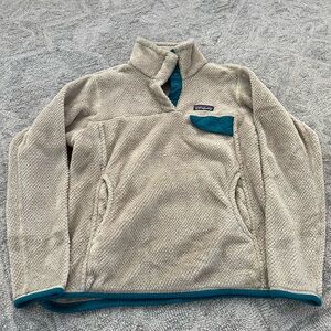 EUC Auth Patagonia Fleece Pullover Small Tan/Teal